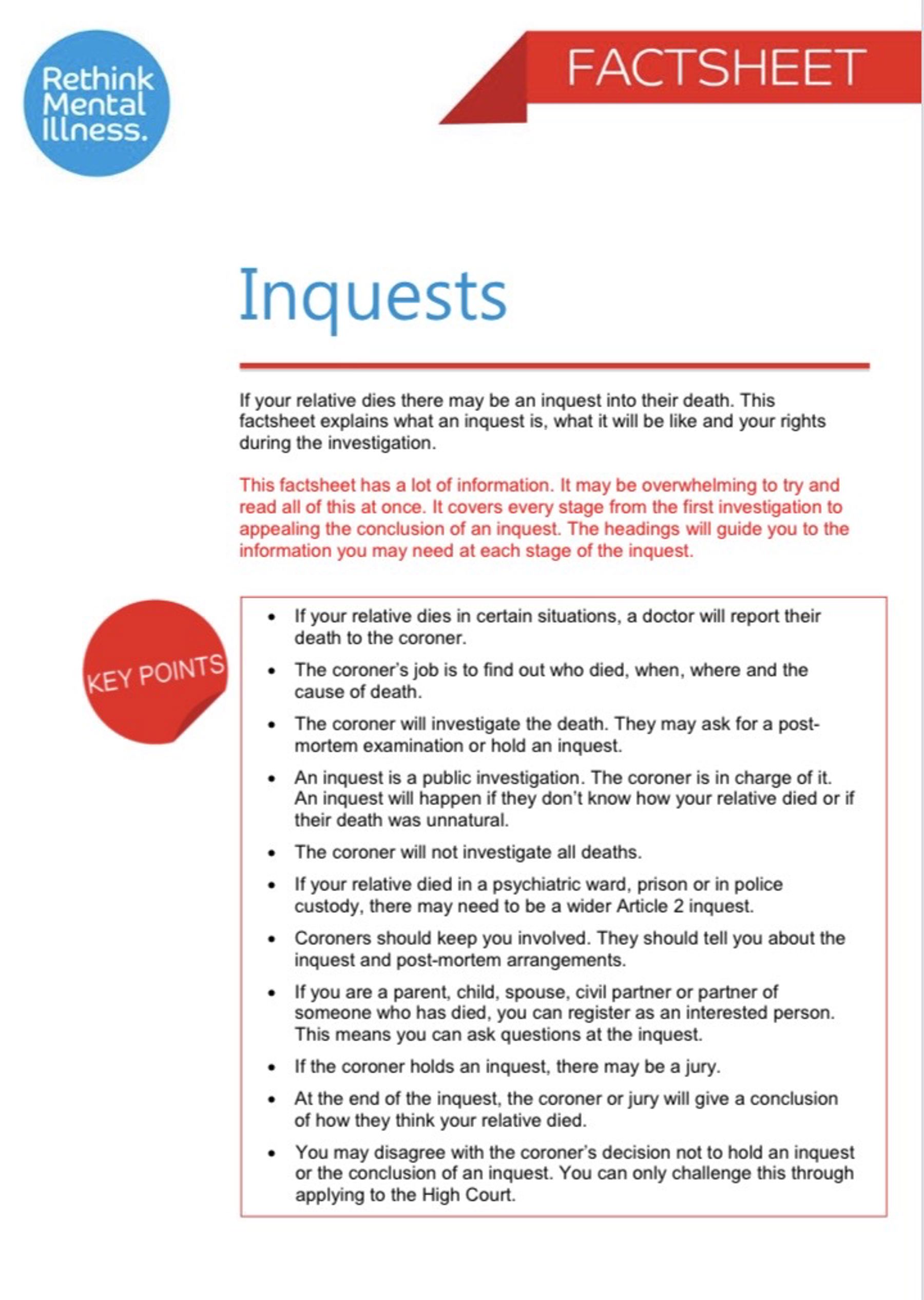 Inquests Factsheet