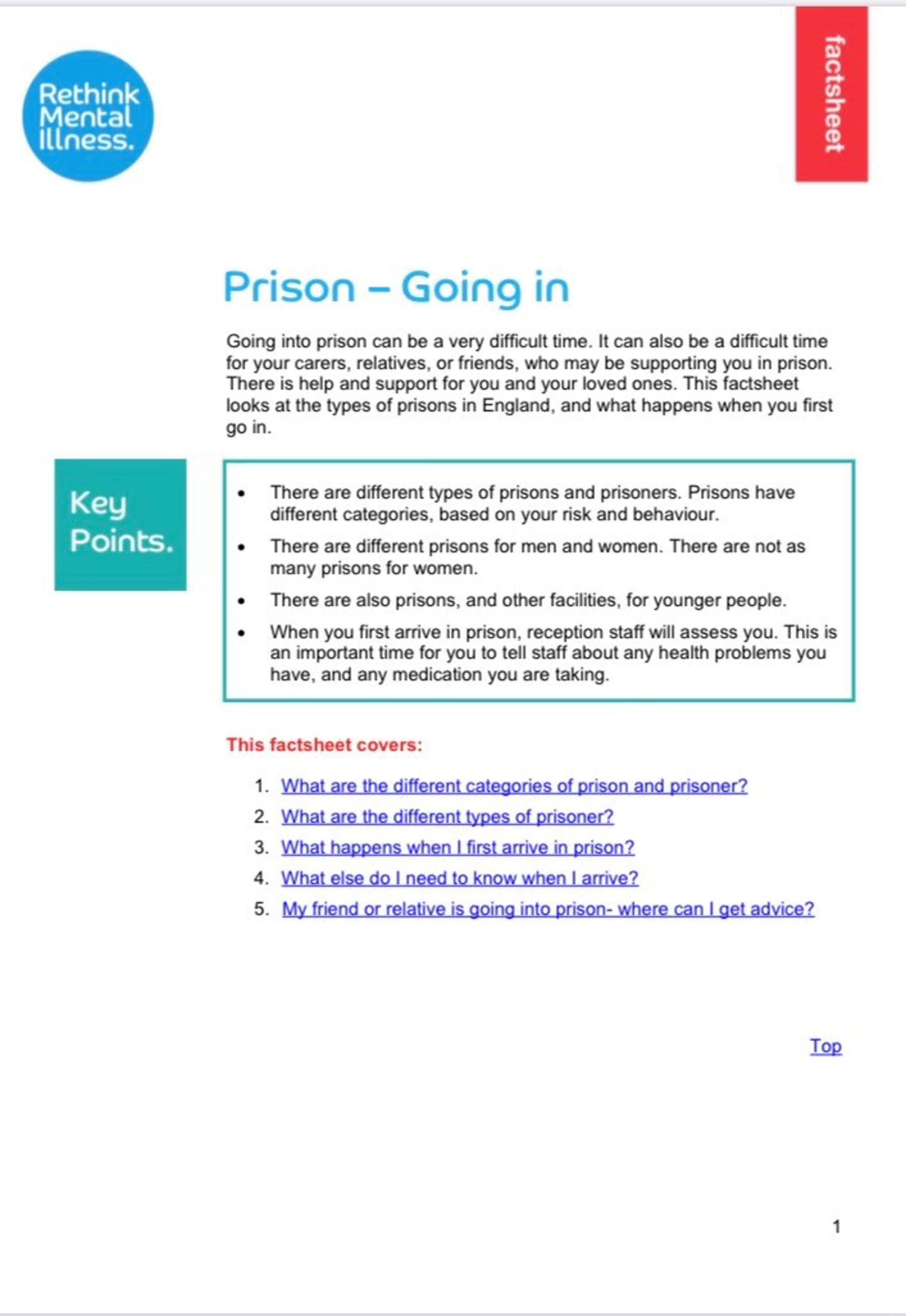 Going into Prison Fact Sheet