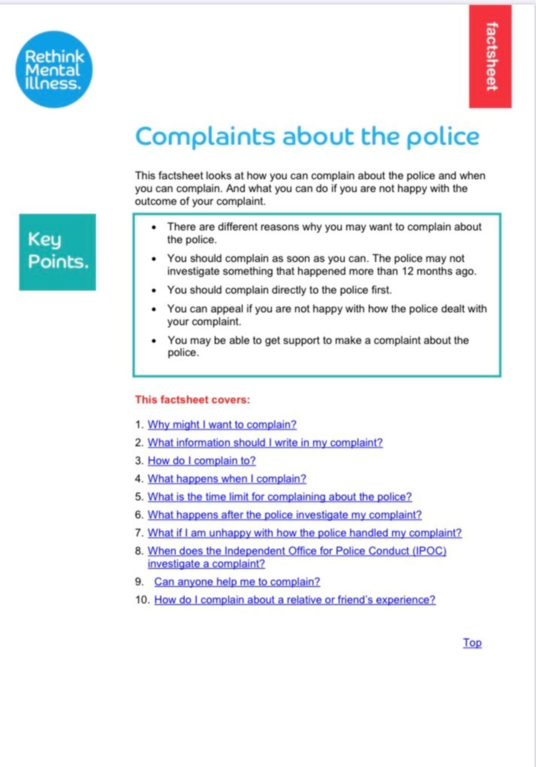 Complaints About The Police Fact Sheet