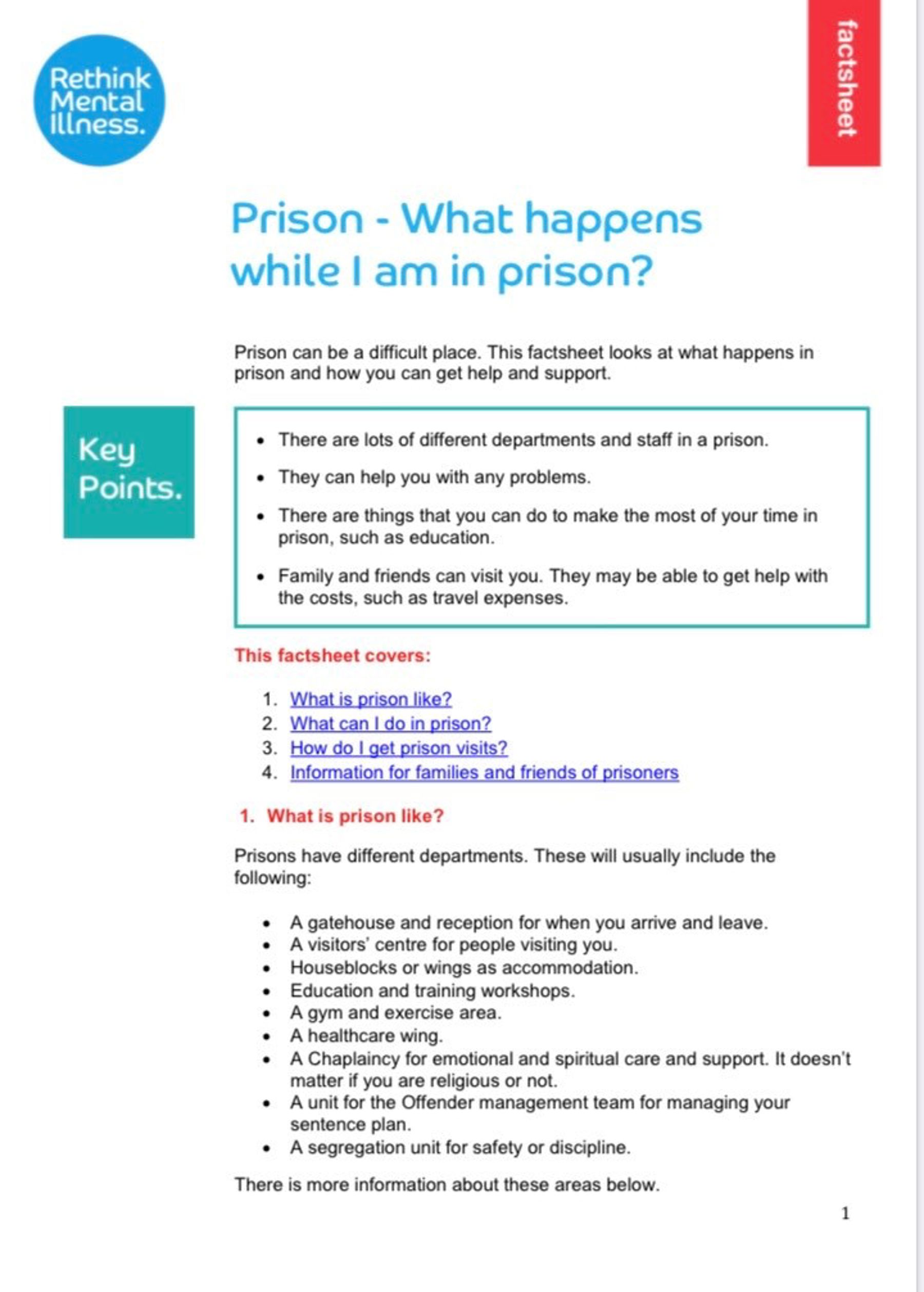 Prisons - What Happens While I Am In Prison Fact Sheet