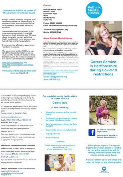 Our Carers Support Service During the Pandemic Leaflet