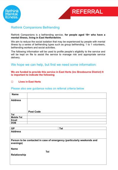 Rethink East Herts Referral Form
